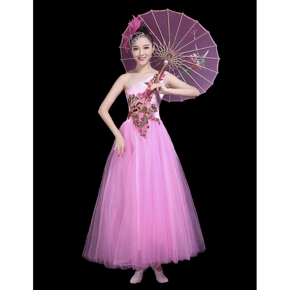 新款伴舞蹈演出服女长歌成舞人青DQL春现代舞舞蹈服装款单肩蓬蓬