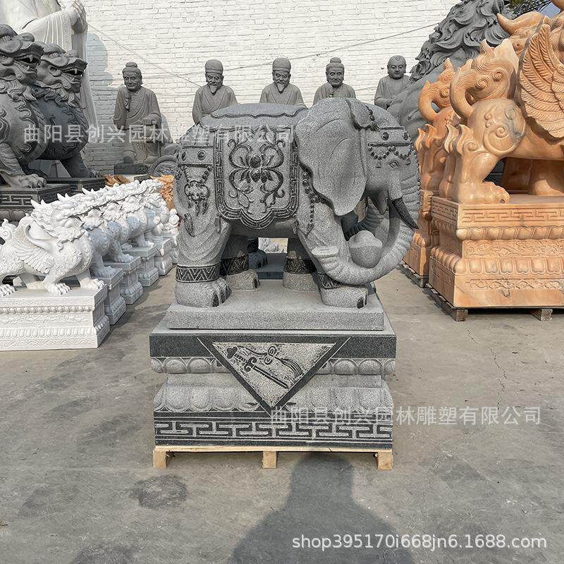厂定做石雕家大118象天然石门材口件家用酒店庭院摆别墅看门吸水