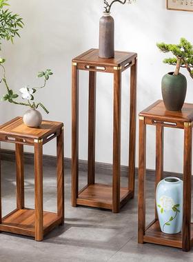 实花架胡桃木新中式家客40709厅阳用台仿古花室几内置物架方形木