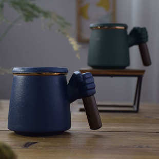 陶瓷个人马克杯带盖创意权利拳头茶水杯情侣LOGO雕刻水杯高档礼品