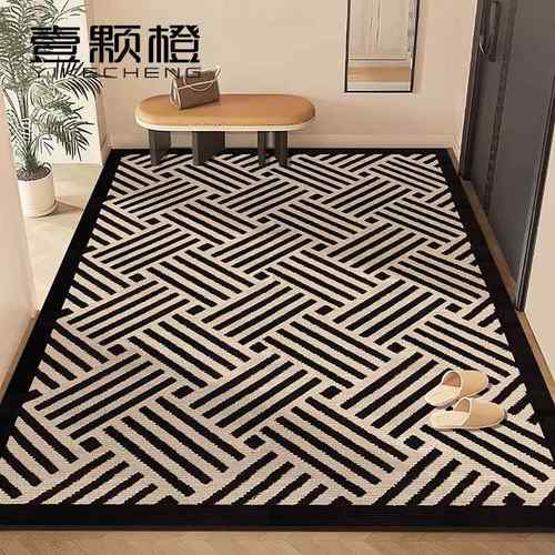 覆古条纹入户门地垫家用脚垫高级感黑白耐脏地毯玄关门口门垫进门