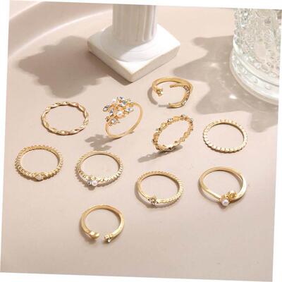 10 Piece Set Star Moon ring diamond heart pearl leaf 戒指女