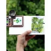 迷你水彩胡桃木盒画画板颜料套装 复古风颜 手帐本15色小史明克分装