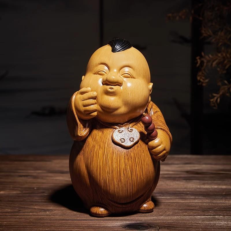 创意地主家的傻儿子中式装饰摆件仿竹根木雕塑人物高端古风工艺品