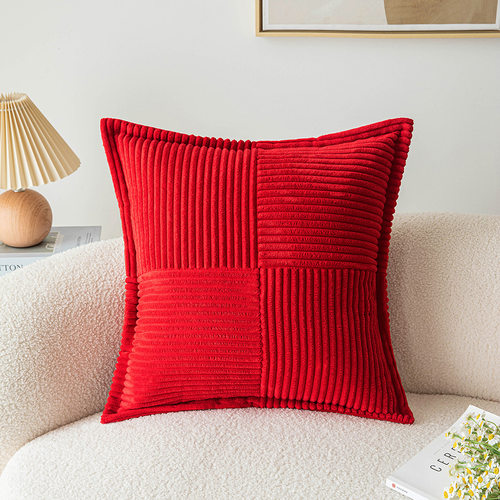 灯芯绒田字格纯色枕套简约抱枕被