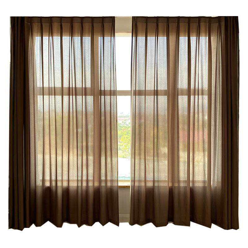 新款直销wm9a窗帘咖啡色半透景加密简约现代纱帘客餐厅卧室深咖色