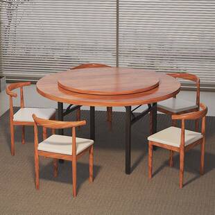 餐米桌大桌12人家用中间转盘可收纳圆折叠酒店1米8大0桃花芯圆桌