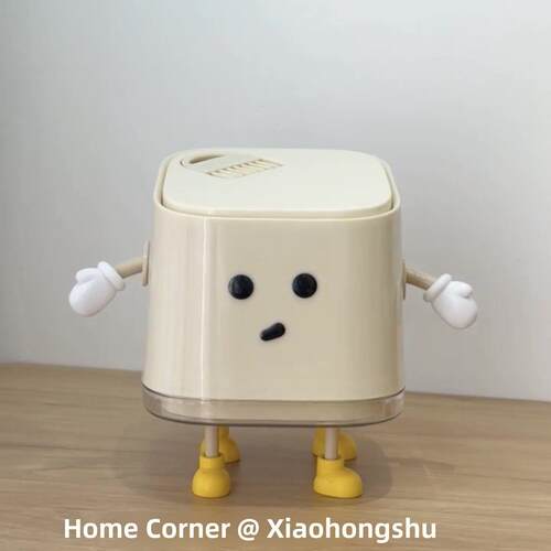可爱型高颜值桌面垃圾桶、压盖式废纸篓、带刷家用双层迷你垃圾桶