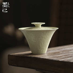 墨己仿宋绿釉陶瓷盖碗功夫茶具锤纹文人器茶碗家用泡茶碗仿古盖碗