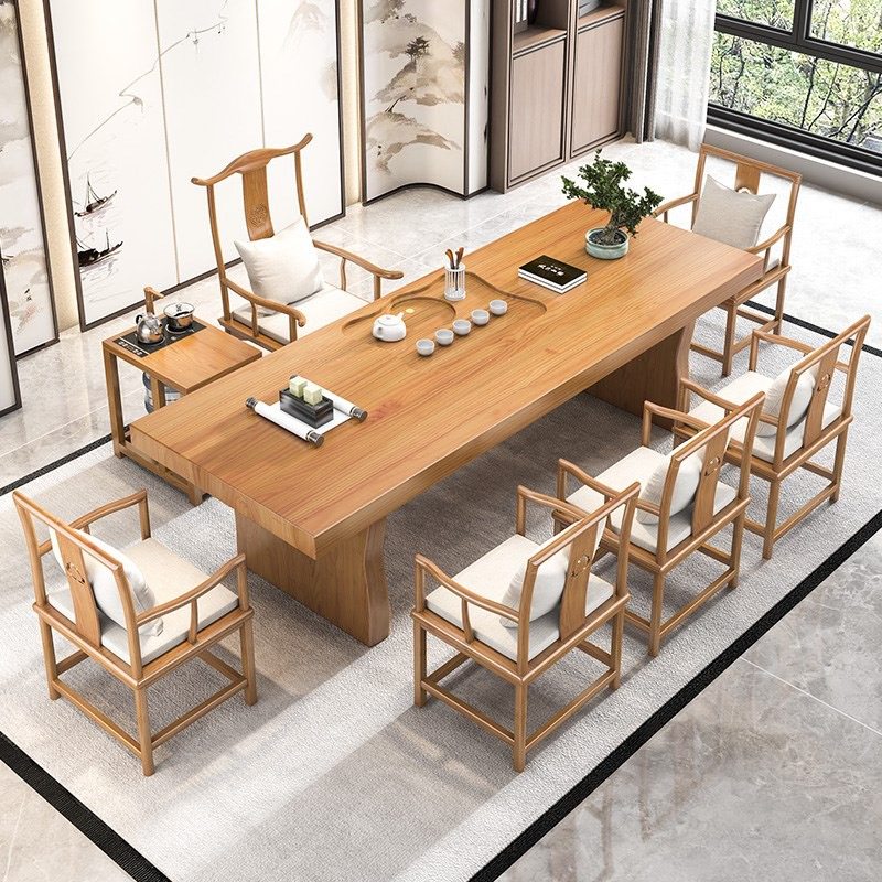 新中式实木大板茶桌椅组合简约客厅阳台喝茶台原木办公室泡茶桌子