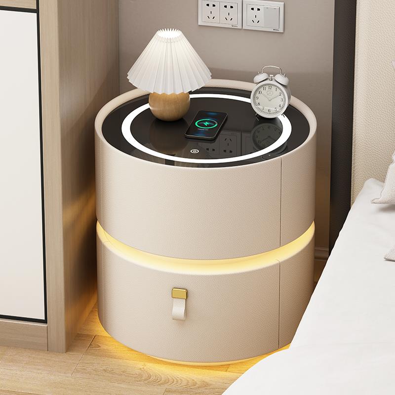爱莱德小户型智能圆形床头柜小型轻奢高级感卧室2025新款岩板台面床边柜