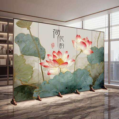 新中式屏风隔断客厅玄关遮丑荷花古风可移动公室茶室花园装饰墙