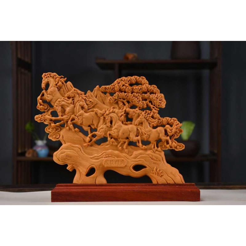 摆件太行木雕马到成功骏马八动物装饰根雕雕刻开业工艺品实木崖柏