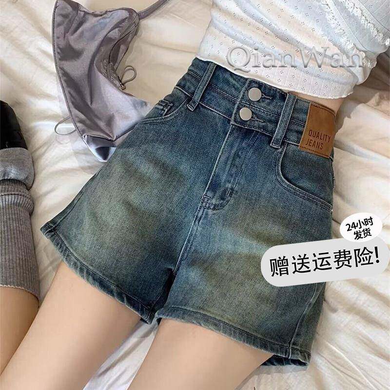 美式黄泥色弹力牛仔短裤女夏季新款小个子高腰辣妹a字超短热裤子