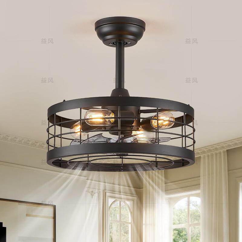 复古工业风隐形风扇灯客厅餐厅卧室厂房专用吊扇灯亚马逊供货遥控