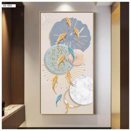 鱼图入户玄关装WVY画餐厅客饰厅走廊过道壁九画居家晶瓷挂画镶钻