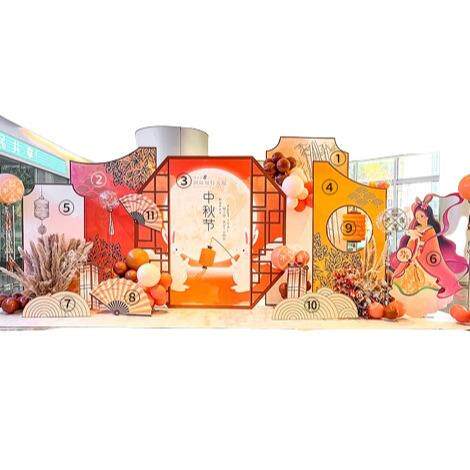 中秋节国庆装饰场景布置商场公司店铺气球美陈氛围摆件kt板背景墙