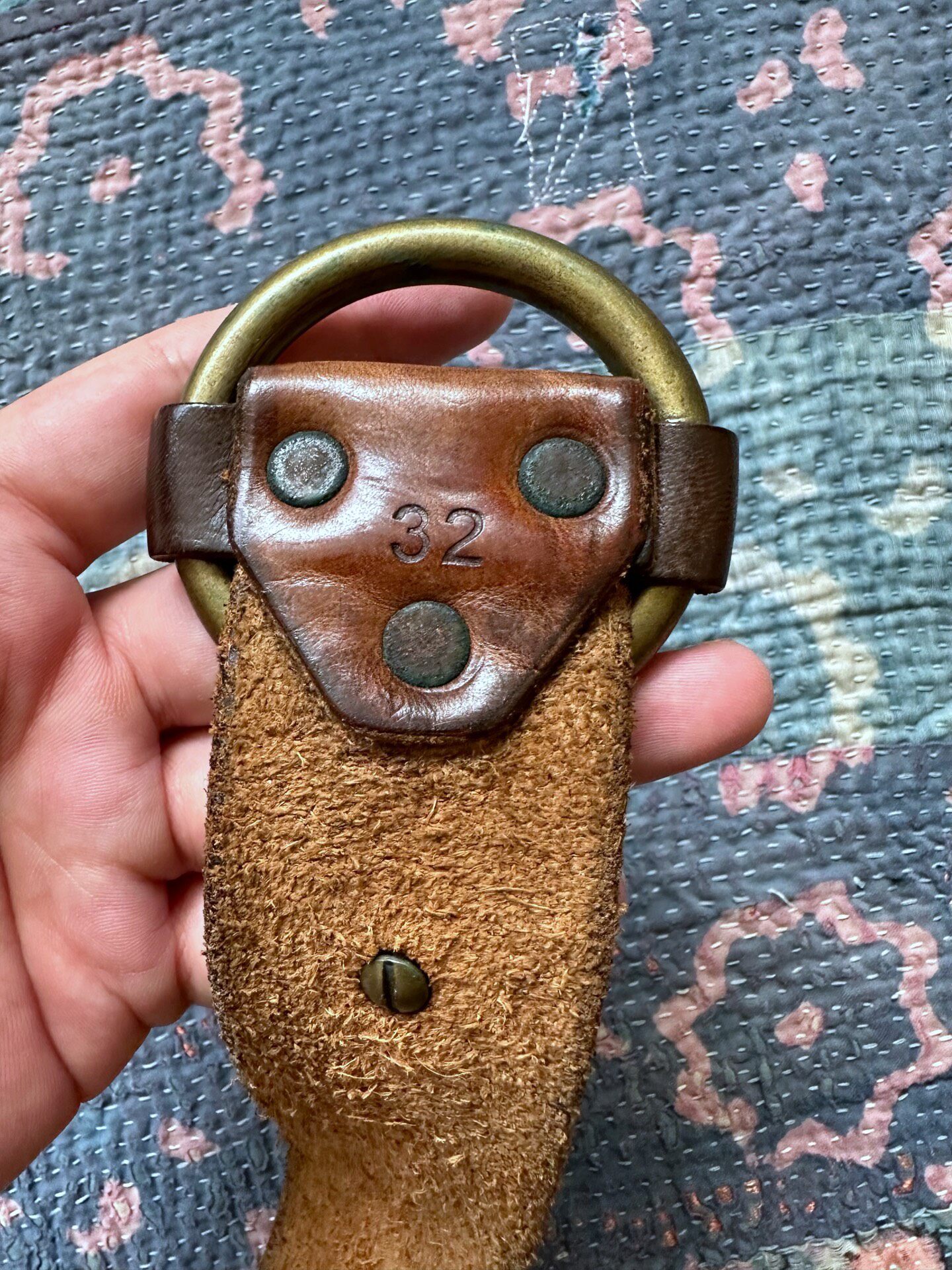 RRL Brown Leather Round Buckle Belt — detail