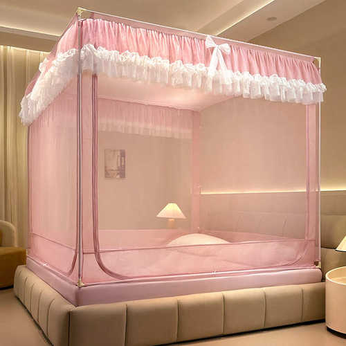 支架蚊帐三开新款蚊帐笠坐床2024摔式连接门层床花边批发防自卧室