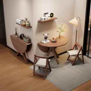 实木圆形桌子木语小户型餐桌可折叠中式季节吃饭折叠圆桌家用饭桌