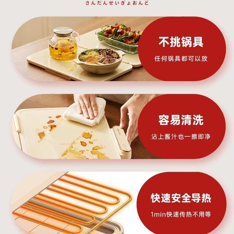 Apixintl安本素折叠暖菜板热菜保温板家用多功能加热餐桌