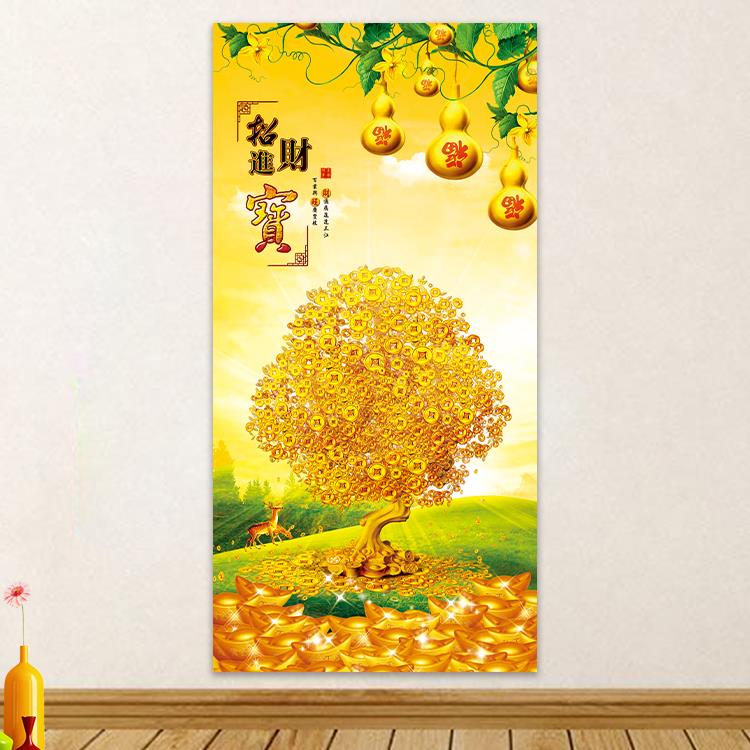发财树自粘画招财进宝摇钱树玄关走廊装饰画玻璃门电视背景墙贴画图片
