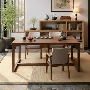 新中式茶桌椅组合家用阳台实木大板喝茶桌茶台简约办公室泡茶桌子