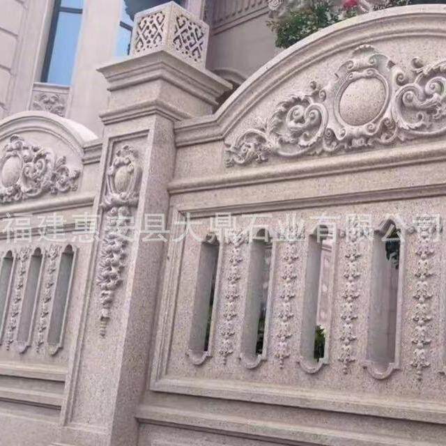 庭院门口围栏石栏杆欧式围墙石材浮雕福建厂家石质栏古建