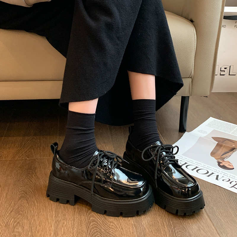 139-8紫幻玲珑乐福鞋厚底学院风一脚蹬小皮鞋加宽加肥大码女鞋