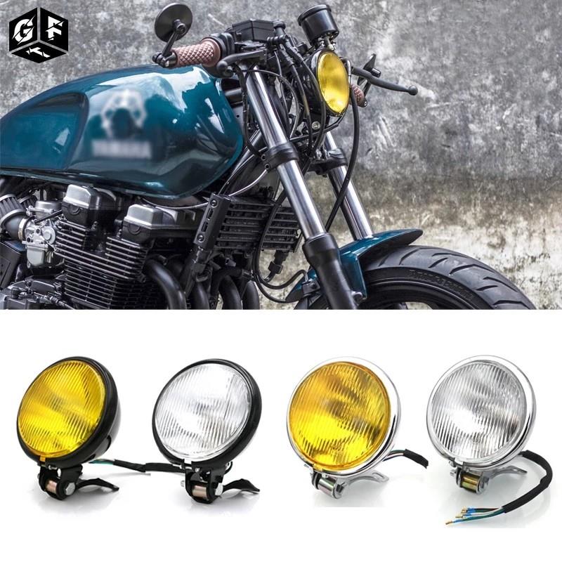 CG125机车改装覆古客厅灯 GN125覆古前照灯 铁壳黑色远近客厅灯圆