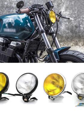 CG125机车改装覆古客厅灯 GN125覆古前照灯 铁壳黑色远近客厅灯圆