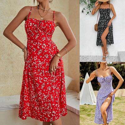 Women's Ditsy Floral Print Cami Dress with Slit Boho