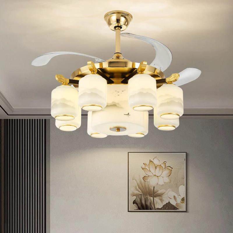 新中式吊灯带风扇2025新款饭厅电风扇吊灯全铜实木客厅8头吊扇灯