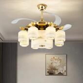 新中式 饭厅电风扇吊灯全铜实木客厅8头吊扇灯 吊灯带风扇2025新款