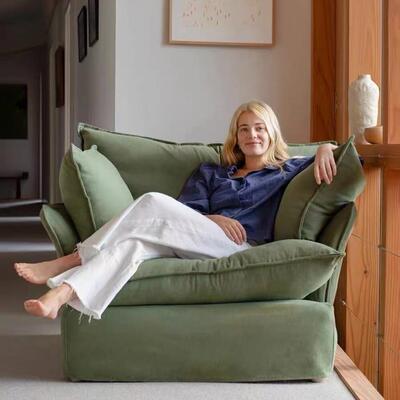 法式现代简约轻奢北欧客厅民宿彩色单人沙发复古多巴胺布艺沙发