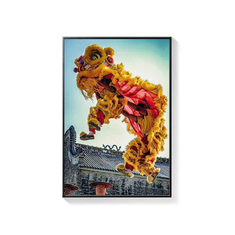 广东醒狮传统文化装饰画舞狮子狮头挂画南狮中国风餐厅国潮风壁画