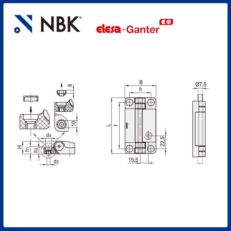 NBK ELESA CFSW-F-A 带内置安全开关铰链 超级高科技聚合体零配件