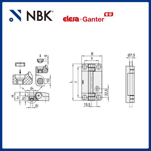 NBK ELESA CFSW-F-C 带内置安全开关铰链 超级高科技聚合体零配件