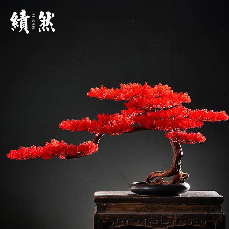 迎客松仿真绿植盆景罗汉松盆栽办公室客厅酒店软装饰禅意家居摆件