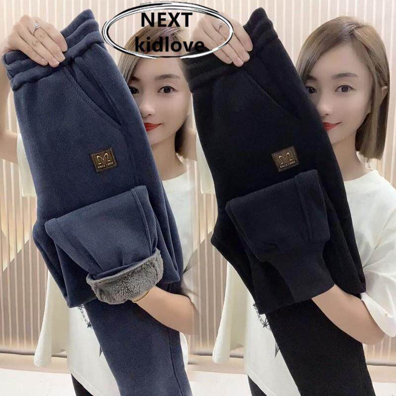 香港冬装加绒加厚束脚哈伦裤女士松紧腰显瘦休闲运动卫裤长裤打底