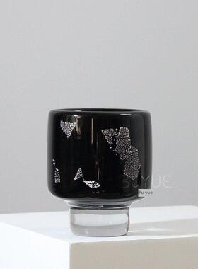 现代简约易接近豪华创意高大黑色银箔玻璃花瓶客厅书房特别工艺品