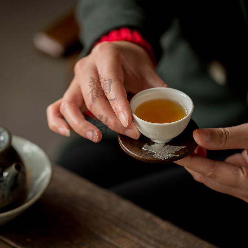 黑檀木茶杯垫架组合中式品茗隔热垫茶托套组茶具茶道配件实木杯垫