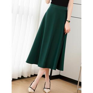 深绿色裙子春夏a字裙2026大尺寸高腰百褶裙修身 长裙覆古大摆0317r