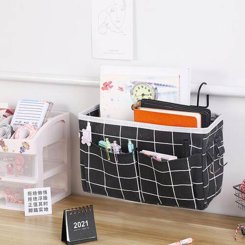 学生宿舍床头挂篮 仿麻布艺收纳储物挂袋 居家卧室床边收纳袋