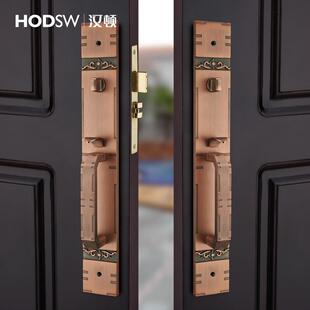 汉顿新中式实木别墅门锁真假对开双开门大门锁锌合金双拉大门锁