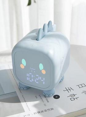 夜趣味龙闹钟儿童贪UKX睡趣味桌面床贪头LE恐D电子睡时钟带氛围灯