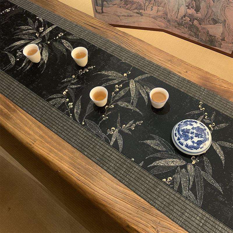 日式茶席织锦提花双面复古禅意防水棉麻布桌旗新中式茶台茶桌垫子