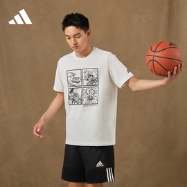 印花纯棉篮球运动圆领短袖，t恤男装夏季adidas阿迪达斯hf8164