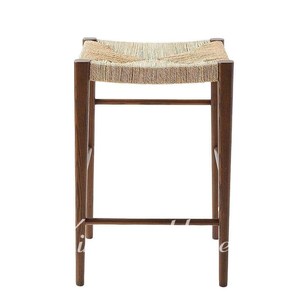 现代简约实木藤编吧凳创意北欧覆古家用民宿咖啡厅吧台椅高脚凳子