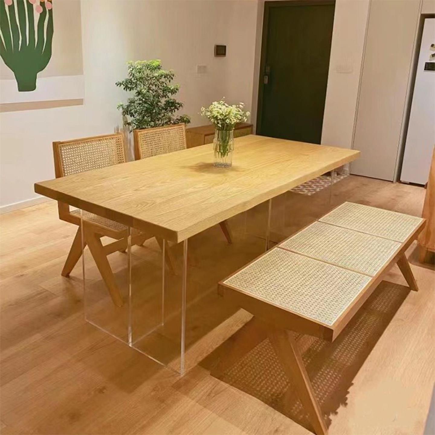 白蜡木实木餐桌椅组合小户型洽谈吃饭桌子长方形原木书桌家用茶桌